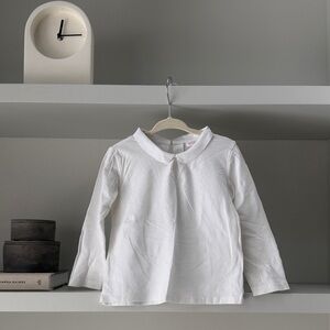 White Peter Pan Collar Long-Sleeve Top - Kids